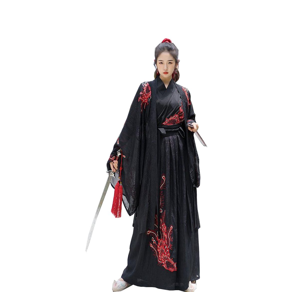 Uplateng Hanfu Men Chinese Traditional Cosplay Costume Ancient Hanfu Sets Male Halloween Cos Costume Kimono Black 3pcs Sets Plus Size 4XL (Suits-3Pcs,4XL)