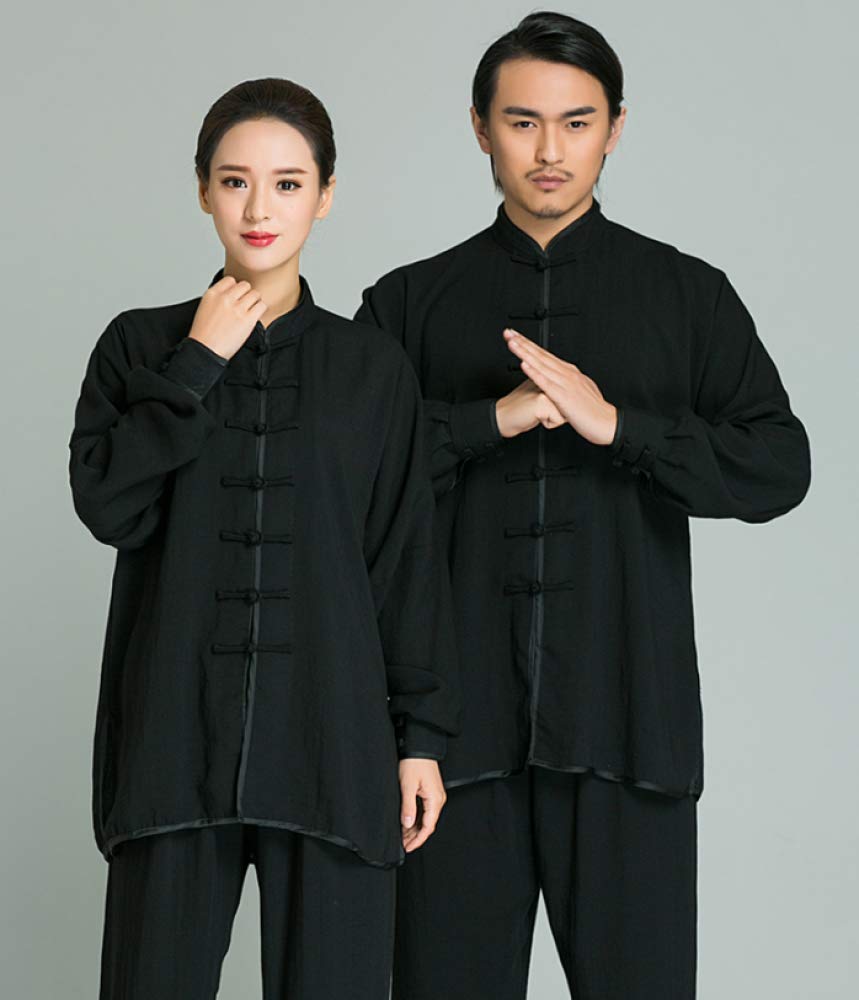 Vêtement Tai Chi femme et homme ensemble Wing Chun noir en lin ample