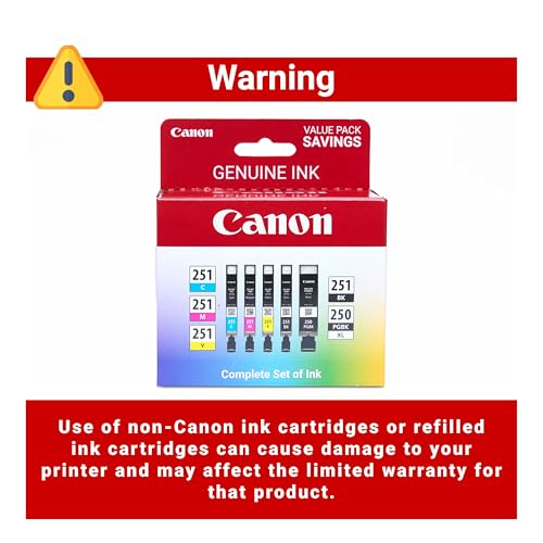 Image of Canon PGI-250XL /CLI-251 Genuine Five Color Value Pack,Compatible with MG6320,iP7220,MG5420,MX922,MX722,MG7120,MG6420,MG5520,iX6820,iP8720,MG7520, MG6620, and MG5620 (Optional) Printers (Pack of 12)