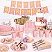 Pink and Gold Party Supplies, 350PCS Disposable Dinnerware Set with Pink Paper Plates Napkins Cups, Gold Plastic Flatware Set for Women Girls Birthday Graduation Baby Shower Engagement Wedding