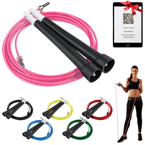SALVAYRO® Corda per Saltare Professionale Regolabile + Guida Digitale | Corda Crossfit e Boxe in PVC per Allenamento Fitness, Ideale per Adulti e Bambini | Speed Jump Rope ad alte prestazioni.
