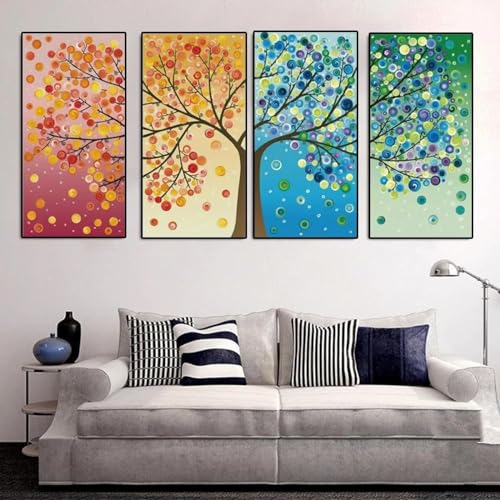 Affiches d'art quatre couleurs arbre de Fortune peinture sur toile abstraite 4 pièces sans cadre