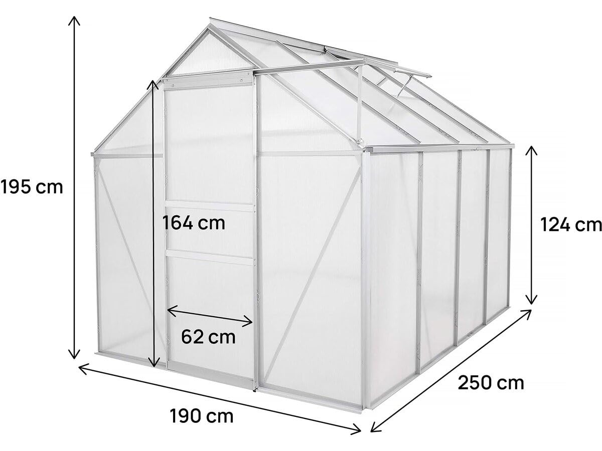 Serre Jardin Polycarbonate 250 x 190 x 195 cm Basilic - 4,75 m² - Gris
