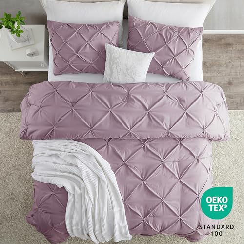 Image of Nestl California King Duvet Cover Dusty Purple - Soft Double Brushed Duvet Set with Button Closure & Corner Ties, 3 Piece Luxurious Pinch Pleated Duvet Cover Set 104x98 Inches with 2 Pillow Shams