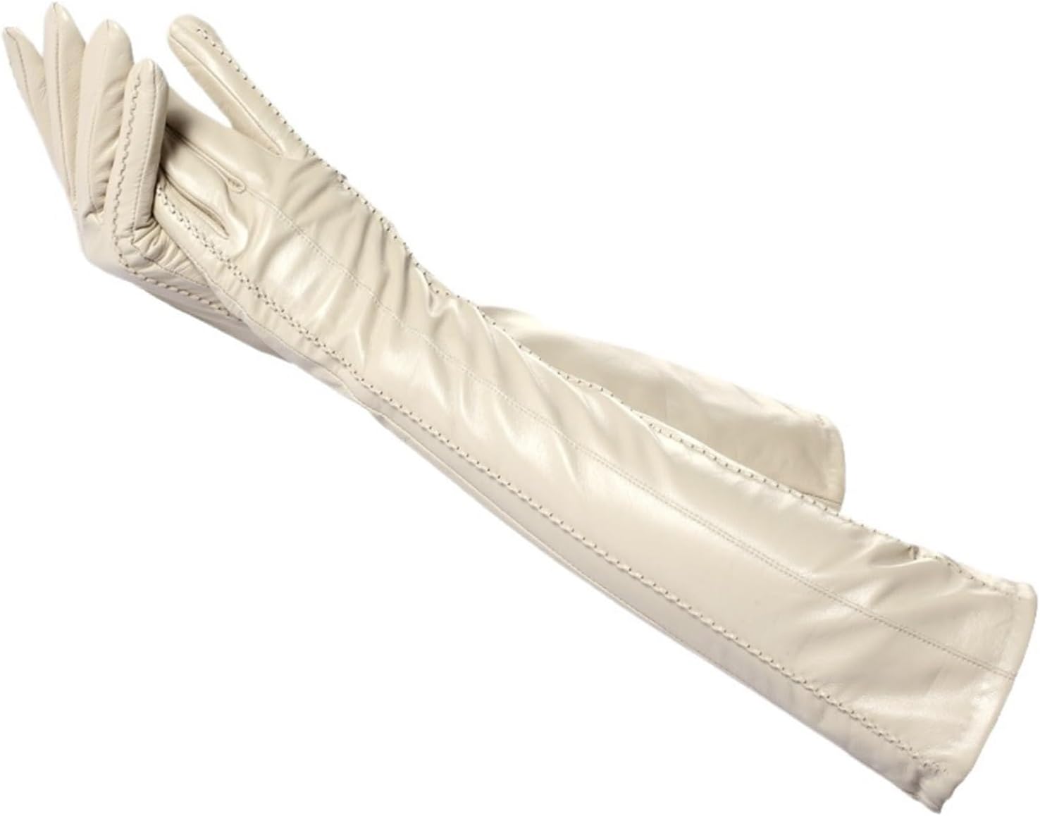 [小さな店] ファッションベージュロングレザーグローブ、ハイグレードロングレザーグローブレディース、冬のシープスキンレディースロング