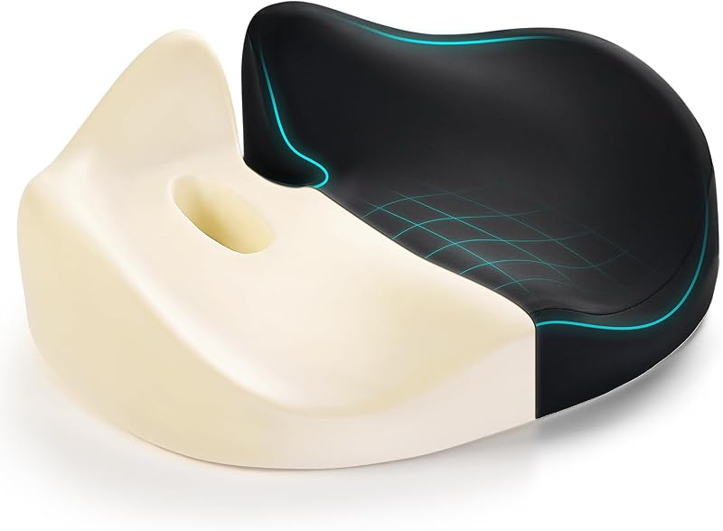 Cojín de asiento para largas horas sentado en silla de oficina/casa, auto, silla de ruedas, almohada de espuma viscoelástica para aliviar el dolor de ciática, cojín de asiento para cadera, coxis, dolor de coxis, negro