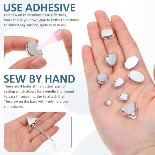Qianyu 130 PCS White Flat Back Sew on Rhinestones Crystal Clear Mixed Shapes Glass Crystal Rhinestones with Sewing Holes Non-Stick Round Gems for Jewelry Making Costumes Clothes Garment - Image 4