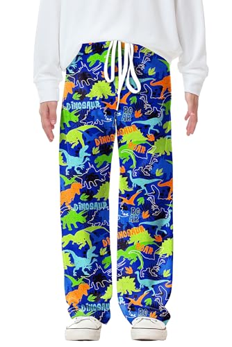 Long Pants Drawstring Elastic Waisted Casual Plaid Graphic Loose Fit Pant Dinosaur 9-10 Years2
