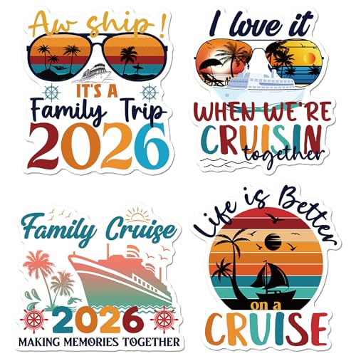 Family Cruise Door Decorations Magnetic, 4 Pcs Retro Family Trip