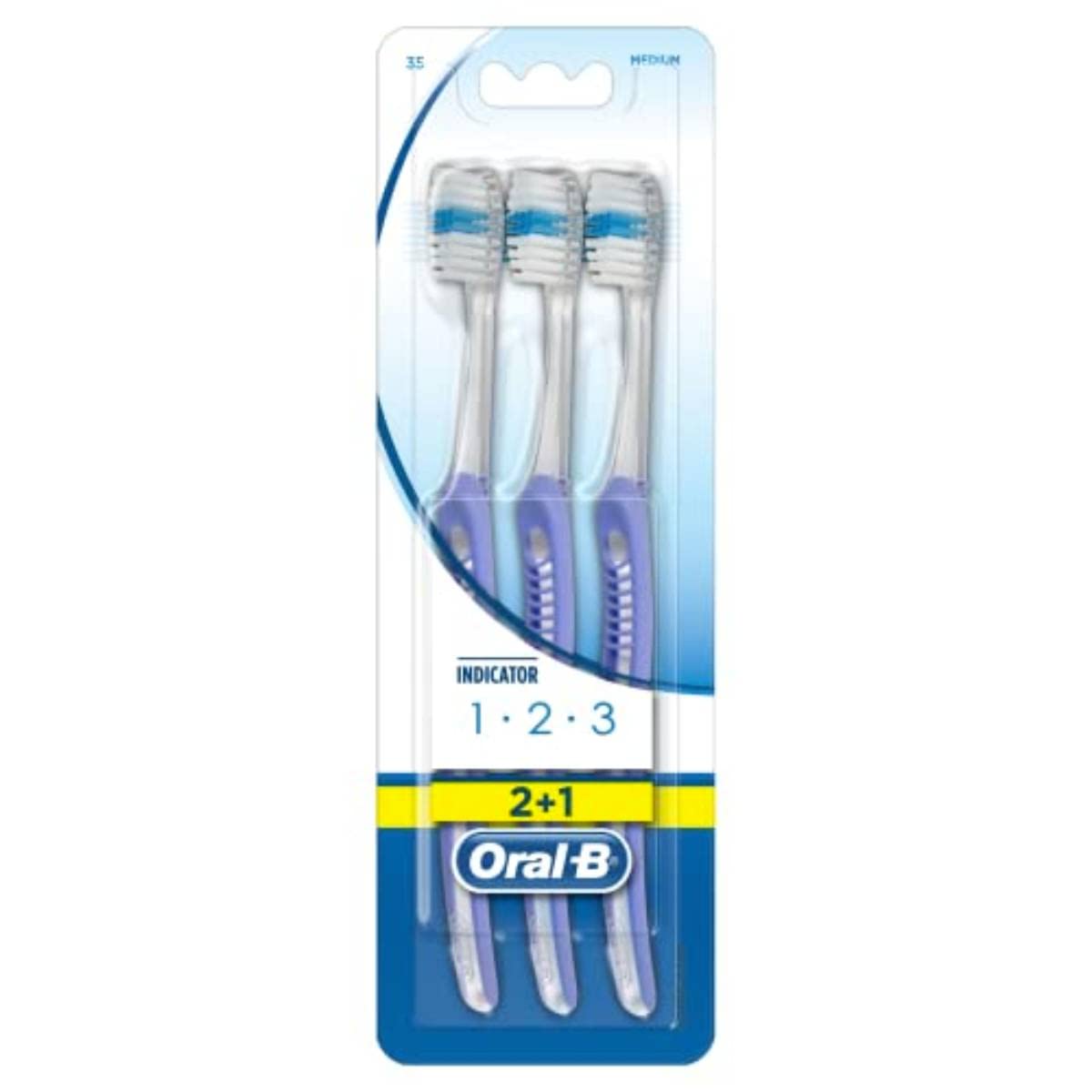 Oral-B 1-2-3 Brosse à Dents Manuelle, Indicator, Medium, Multi, 3 Unités, Couleurs aléatoires
