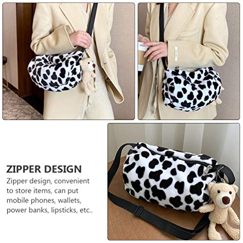 Amosfun Bolsa de Ombro de Pelúcia Com Padrão de Vaca de 1 Peça Bolsa Feminina de Corpo Cruzado (Pret