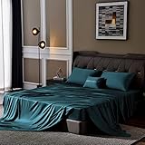 Navy Blue Bamboo Microfiber Sheet Set Queen Size Soft Silky Summer Cooling Bed Sheets 16' Extra Deep...
