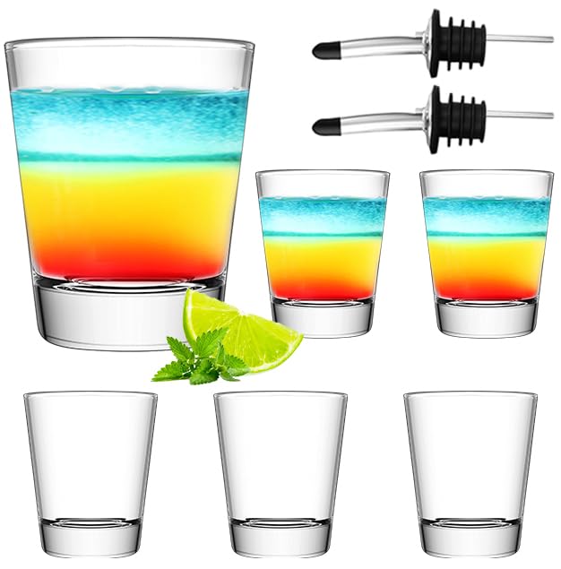 SuproBarware Shot Glasses Set of 6 Bulk 2oz/60ml Clear Round Shot Glass Heavy Base Rock Cups for Cocktails Vodka, Espressos