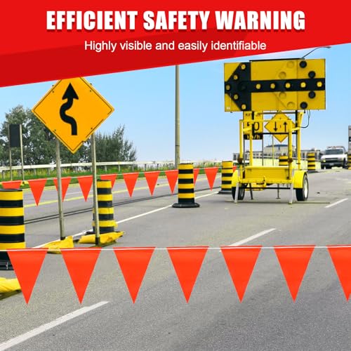 Safety Warning [Enhanced Density] Pennant Banner Flag Sign – 105FT OSHA High Visibility,11 * 7 Inches Colored Triangle Signs for Construction Zones, Roadwork, and Hazard Areas(ORANGE,80PCS,105FT) by WENDFLGY - Image 4
