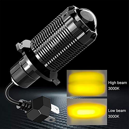 Apmat H4 HS1 Super Bright Lens HeadLight LED Bulb Hi Lo beam Motorcycle Light Lamp 3000K 6000k DC 12v Fit Most Motorbike LED Lamps Bulb (High Low Yellow)