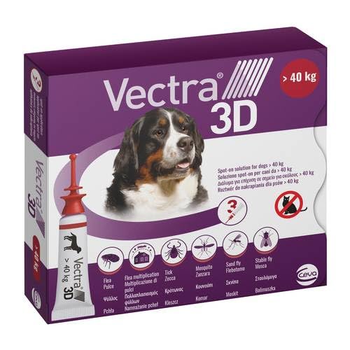 Vectra 3D Antiparassitario per Cani oltre i 40 kg 3 Pipette Spot-on - Protezione completa contro parassiti per cani