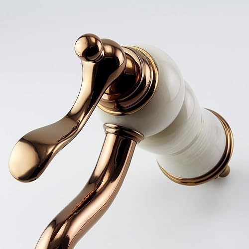 Miniatura 6 de LANC Grifo de baño de piedra de lujo europeo todo cobre y natural Jade blanco grifo mezclador caliente y frío grifo mezclador oro rosa acabado