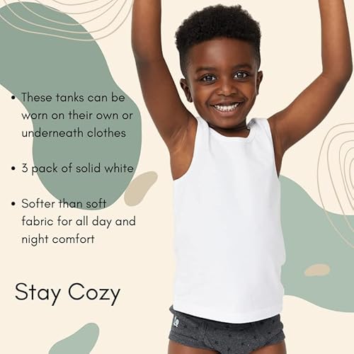 image for Feathers Boys White Tank 100% Cotton Super Soft Tagless Undershirts 3-
