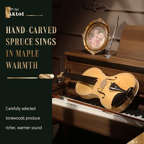 Image of AKLOT 4 /4 Full Size Violin: Ergonomic, Stable Tuning, Anti-crack Solid Wood, Premium Ebony, For Beginners, With Hard Case, Tuner, Spare Strings, Bow, Shoulder Rest, Lesson Book (VRT-SpcNG)