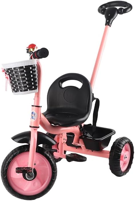Naroote Children Tricycle, Adjustable Push Handle Balance Trike with Direction Control for Toddlers Age 3 to 6, Folding Pedals and Steering System (Pink)