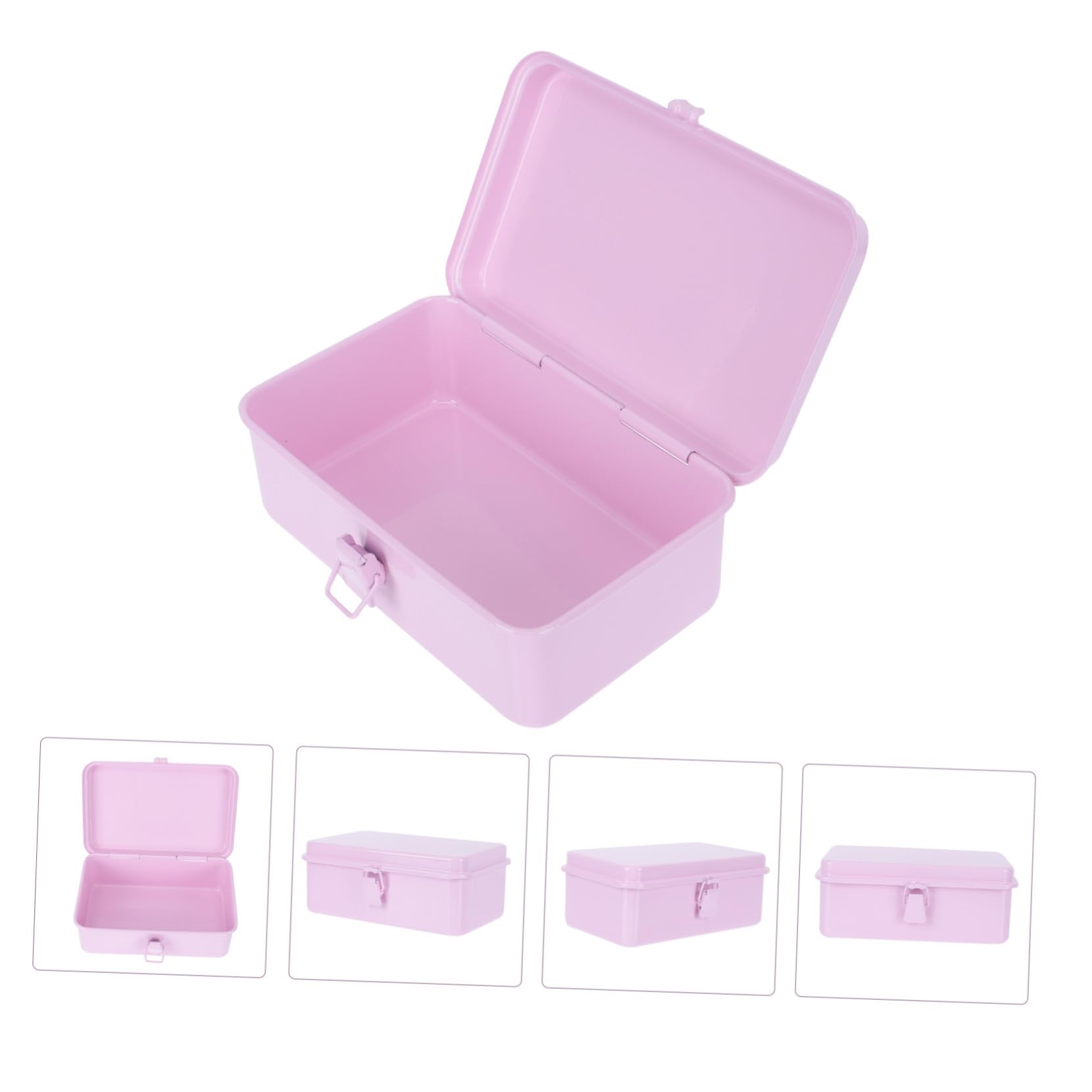 POPETPOP Caja de Almacenamiento de Escritorio Resistente de Hierro Rosa, Organizador Simple Prueba de Golpes para Papelería y Oficina