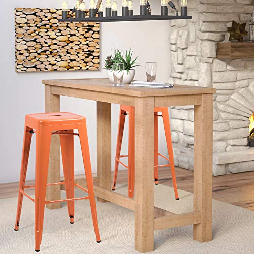 Image of Devoko Metal Bar Stools 30 inch Indoor Outdoor Stackable Barstools Modern Style Industrial Vintage Counter Bar Stools Set of 4 (30 inch, Orange)
