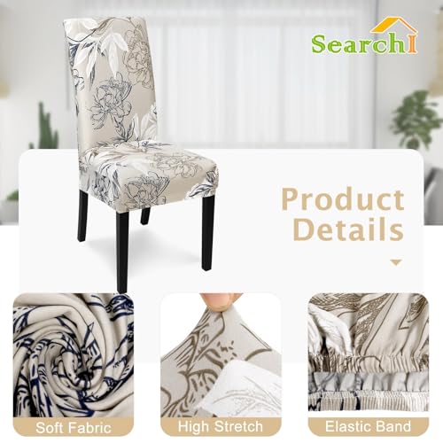 Image of SearchI Printed Dining Room Chair Covers Set of 4, Stretch Kitchen Chair Covers Washable Parsons Chair Slipcover Removable Dining Chair Protectors for Hotel,Ceremony(Flower Pattern3)