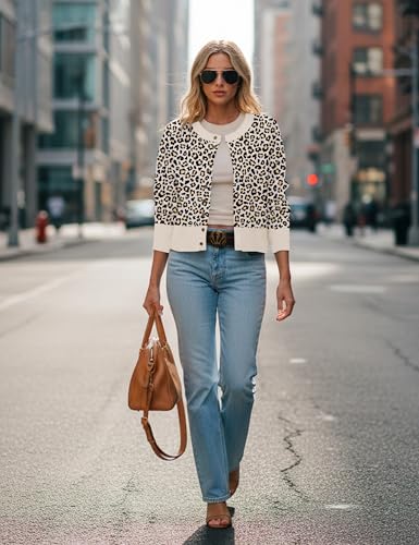 Image of Ziesexy 2026 Leopard Cardigan Womens Button Up Sweaters Long Sleeve Cheetah Print Cropped Cardigan Jackets