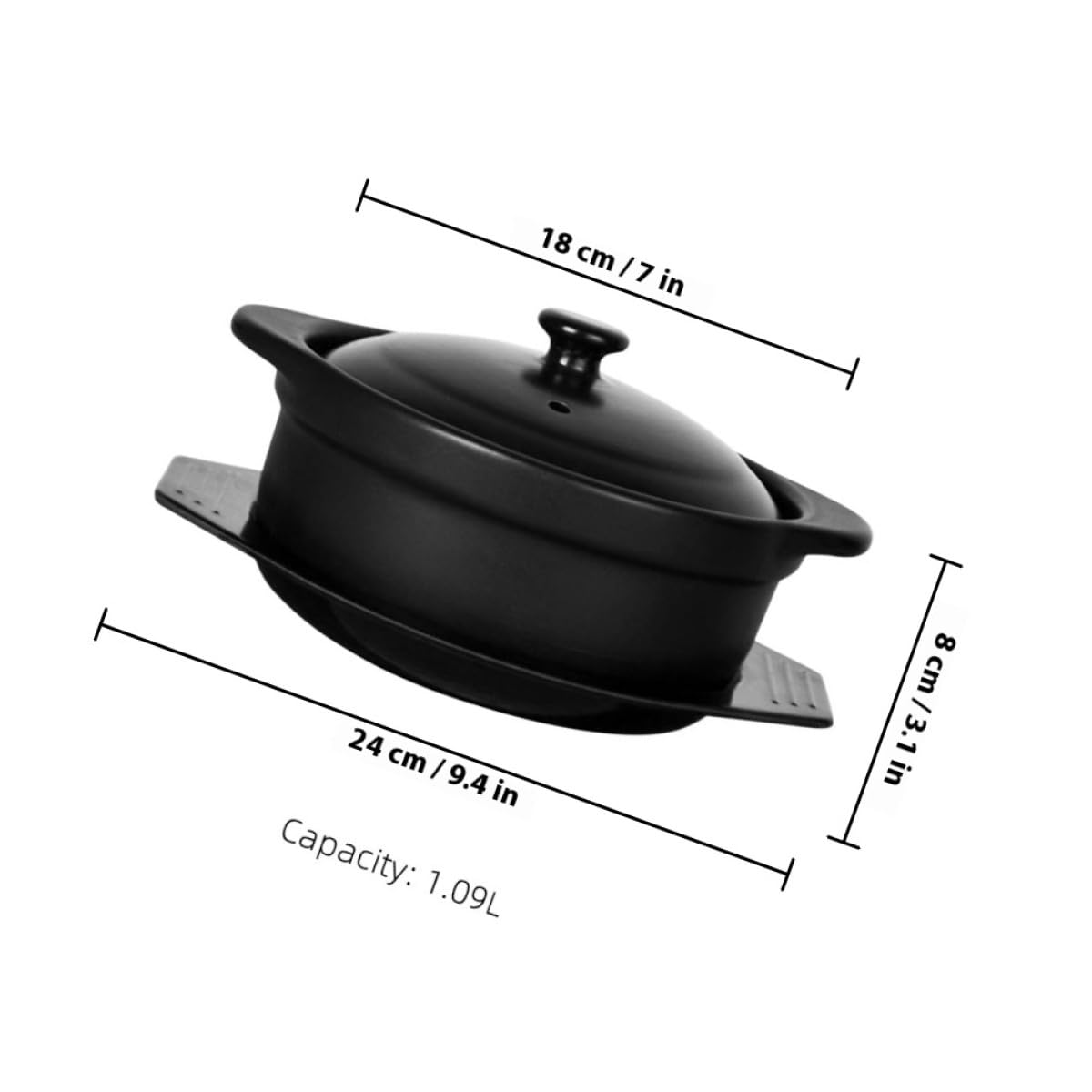 Casseruola in Ceramica con Coperchio 1,09l per Uso Domestico e Ristoranti, Pentola per Stufati e Zuppa, con Doppia Maniglia Ergonomica Antiaderente per Cucina Casalinga