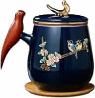 Amazon.com | 景泰蓝茶杯tea cup 办公杯茶水分离带盖泡茶杯tea