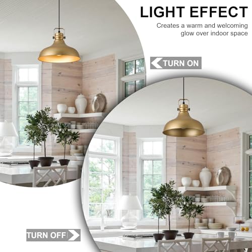 Image of Gold Modern Pendant Lights Kitchen Island Fixtures | ETL Certificate,Industrial Adjustable Height Vintage Dome Hanging Light Fixtures for Barn,Dining Room 3 Pack