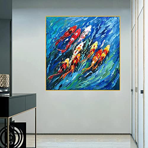 Cuadro de 9 peces koi en lienzo estilo graffiti de 80x80 cm sin marco para decorar salones modernos 5