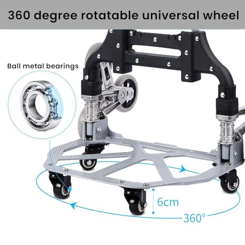Einkaufstrolley Treppensteiger & Bis 80 kg Belastbar, Aluminium Sackkarre Treppensteiger, Sackkarre Klappbar, Sternrollen, Verstellbarer Griff 105 cm, Treppensteiger klein mit Expanderseilen – Bild 7
