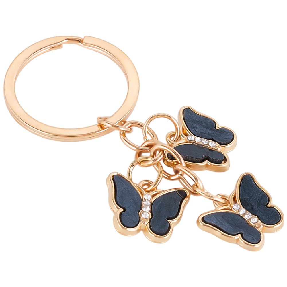 CRASPIRE 3Pcs Metal Butterfly Keychain Butterflies Key Chain Golden Zinc Alloy Enamel Black Crystal Animals Small Charms Keyring Keychains for Keys Purses Bags Backpacks Handbags Women Accessories