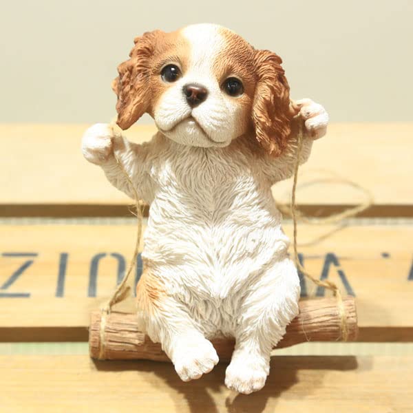 リアルな犬の置物 バスタブ ドッグ キャバリア 子いぬのフィギュア