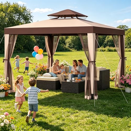 Outdoor Gazebo for Patio, 10×10 Canopy Tent with Mosquito...