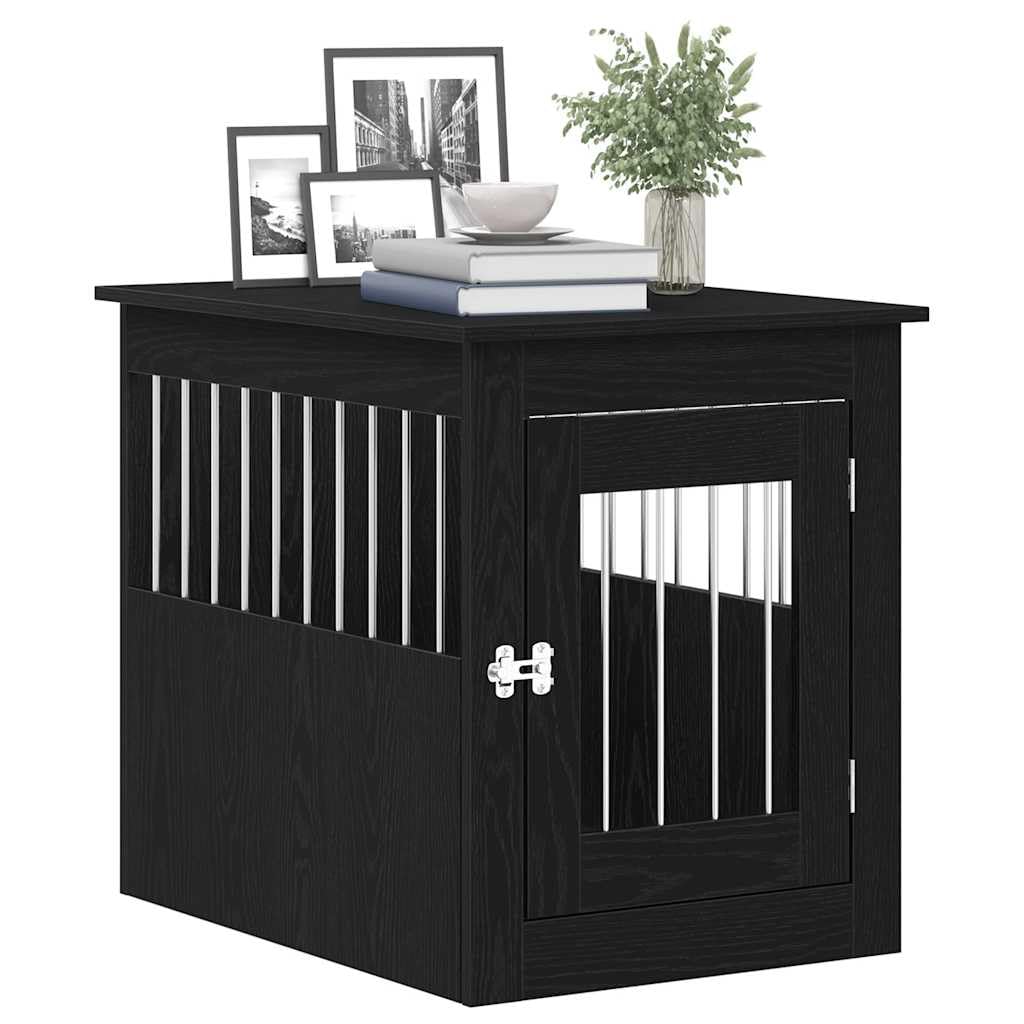 Caja para perros, muebles de roble negro, 55 x 75 x 65 cm, material de madera con marco de acero, puerta con cerradura y ventilación, interior y exterior, caseta para perros para refugio y