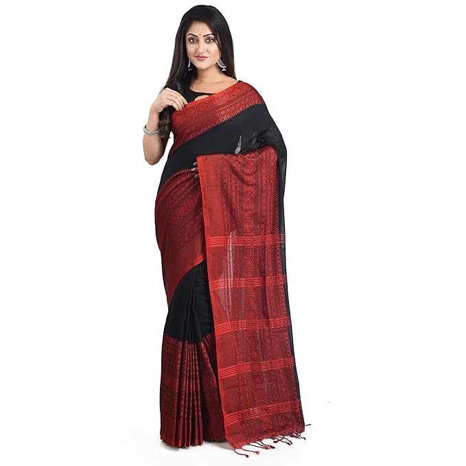 CHHANDA HANDLOOM SAREESCHHANDA HANDLOOM SAREES women's pure cotton saree | bengali saree for women cotton | begumpuri saree (White), white, 5.5 m