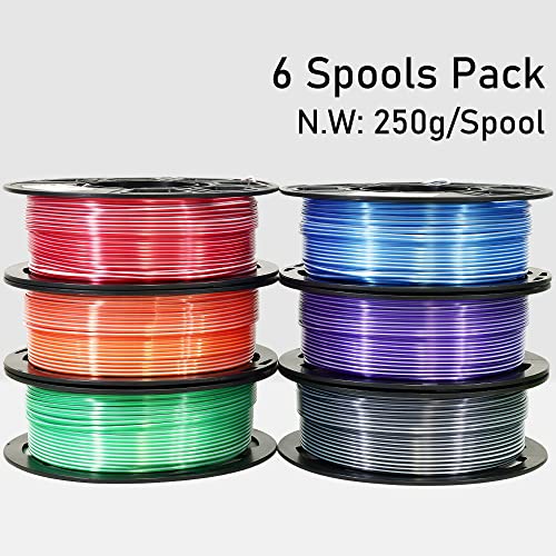 Image of MIKA3D Dual Color 1.75mm 3D Printer Filament Bundle, Silk PLA 6 Spools Pack - White Red, Orange, Green, Blue, Purple, Black - 3D Printing PLA 250g X 6 Spools