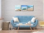 Pyradecor 3 Panels Starfish Seashell Bottle Beach Pictures on Canvas Wall Art Modern Seascape Stretched and Framed Giclee Canvas Prints Seaview Landscape Artwork for Bedroom Home Office Decorations