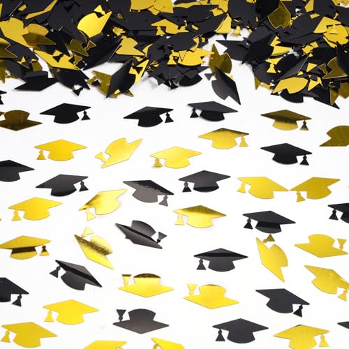 Image of Gold and Black Graduation Cap Confetti 2026, Class of 2026 Table Centerpiece Grad Confetti for 2026 Graduation Party Decorations Supplies