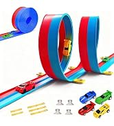 600CM/20FT Flexible Race Car Track Set with 4 Small Racecars &amp; Suction Cups, Double Track Set Ram...