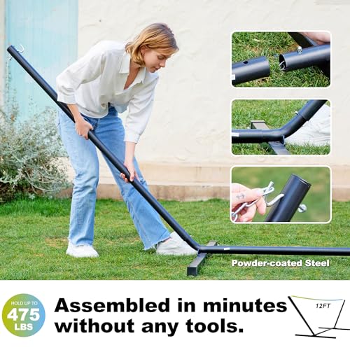 Image of GAFETE 2 Person Hammock with Stand for Outside, Heavy Duty Steel Stand
