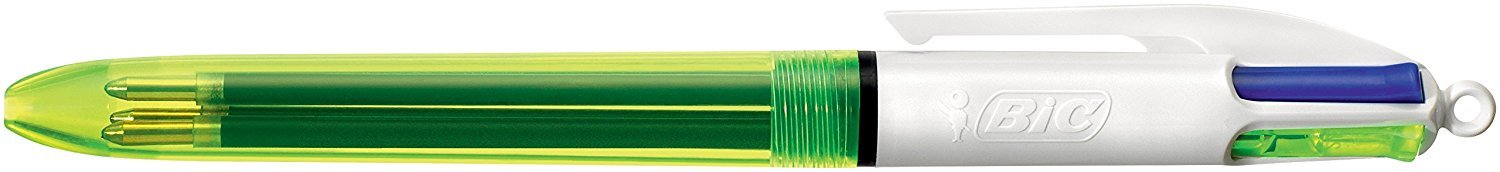 BIC Four Colour Ballpoint Pen Indelible with Red, Blue, Black and Neon Yellow Refill with Highlight Function / Blister Pack of 1 (3) - Image 2