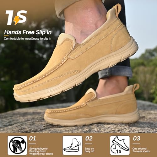 Image of Hand Free Casual Shoes for Men - Leather Slip-On Loafers with Elastic Heel & Latex Footbed - Lightweight EVA Walking Shoes