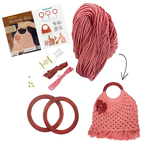 CrafTreat Macrame Kits for Adults Beginners - Macrame Handbag Kit - 80 Yards 4mm Macrame Cord Set - DIY Craft Kits for Teens and Adults - Crochet Kit for Beginners Adults with Macrame Book Making Kit