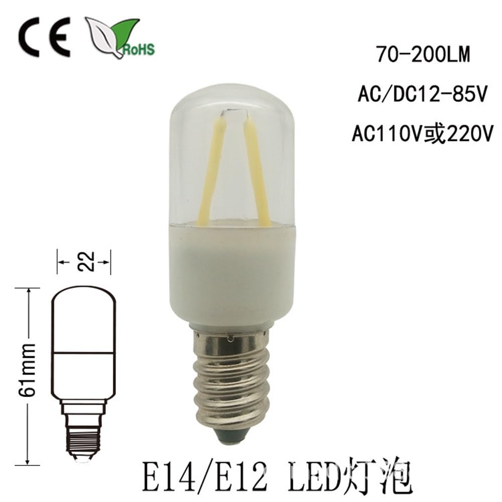 fengyan Casa bombillas, Paquete de 50, luz de filamento LED AC220V 1W T22 E14/E12 bombilla de señal de luz de refrigerador bombilla Edison Vintage Familiar Lámpara(3000K warm white,220V E12)