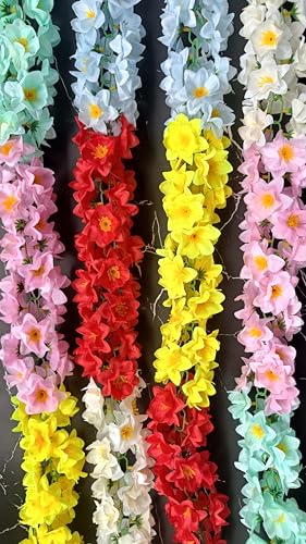 Image of VRB Dec 1 Pcs Artificial Flowers Vine Blossom /Roses Garland Fake (6 Ft) Flowers Fabric Roses /Blossom Garland For Wedding Decor Diwali /Ganpati /Garden Wall Valentine (Multi Cherry Blossom), 12 Cm