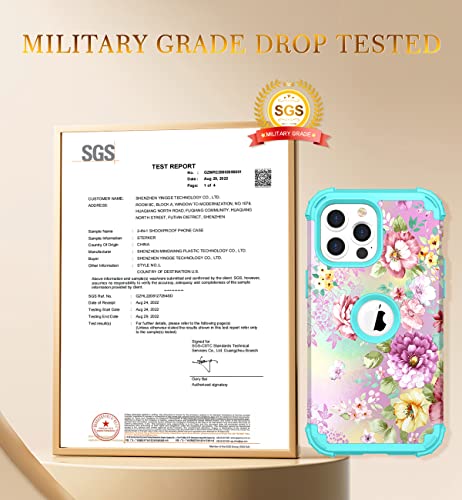 Image of Hocase for iPhone 13 Pro Max Case, Heavy Duty Shockproof Protection Soft Silicone Rubber Bumper+Hard Plastic Hybrid Protective Case for iPhone 13 Pro Max (6.7 inch) 2021 - Purple Florals /Teal