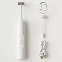 Mini Mixer Portátil USB, Espumador de Leite Recarregável com 3 Velocidades, 2 Hastes em Aço Inox para Cappuccino, Café, Chocolate Quente, Batedor de Ovos e Bebidas